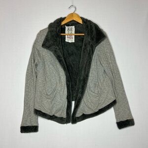 Johnny Was Pete And Greta Gray Faux Fur Trim Open Front Women's Cardigan Size M